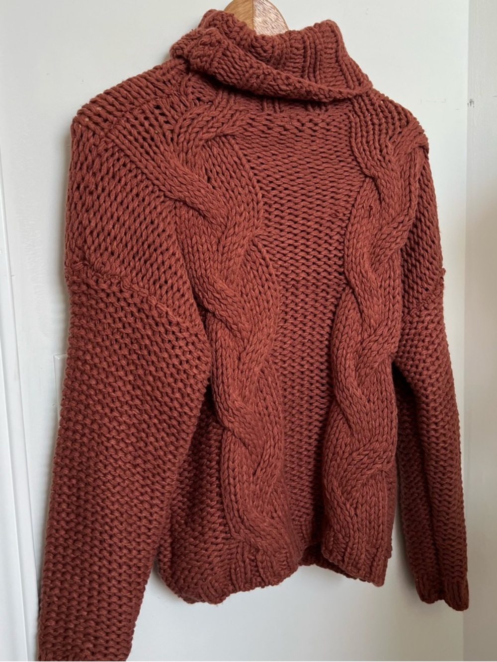 chunky cable knit turtleneck sweater rust cottagecore cozy S - Picture 5 of 7